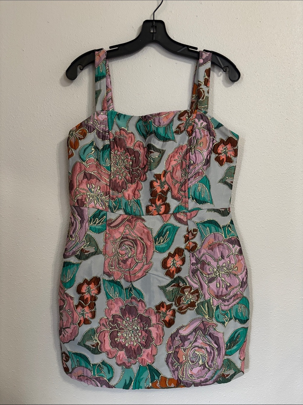 Fashion Nova Pink and Teal Floral Square-Neck Mini Dress